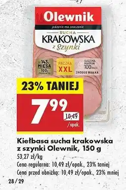 Biedronka Kiełbasa sucha krakowska z szynki Olewnik 150 g oferta