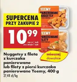 Biedronka Nuggetsy z fileta z kurczaka panierowane lub filety z piersi kurczaka panierowane Yeemy, 400 g oferta