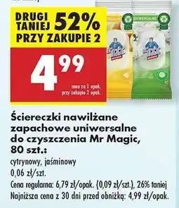 Biedronka Ściereczki nawilżane zapachowe uniwersalne do czyszczenia Mr Magic , 80 szt oferta