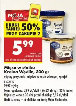 Biedronka Mięso w słoiku: mięsny przysmak, mięsiwo w sosie własnym, specjał z szynką Kraina Wędlin oferta