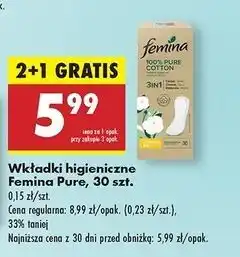 Biedronka Wkładki pure cotton Femina oferta