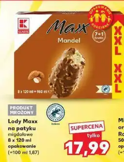 Kaufland Lody Maxx na patyku migdałowe 8-pak K-Classic oferta