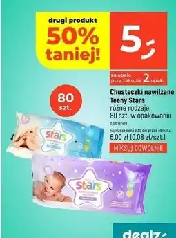 Dealz Chusteczki nawilżane fioletowe Teeny Stars oferta