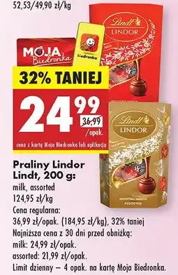 Biedronka Praliny Lindor Lindt milk, assorted oferta