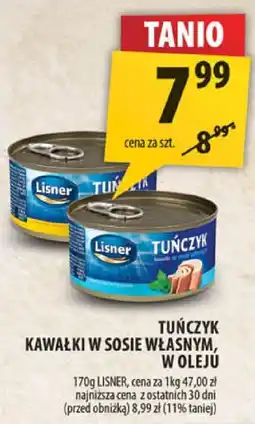 Arhelan Tuńczyk kawałki w sosie własnym w oleju Lisner oferta