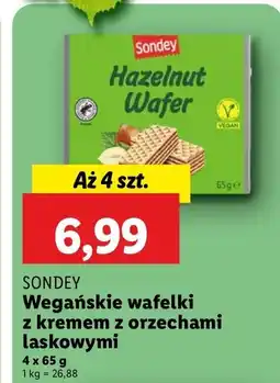 Lidl Wafelki wegańskie z kremem z orzechami laskowymi Sondey oferta