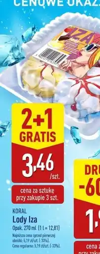 ALDI Lody śmietankowo-cytrynowo-truskawkowo-czekoladowe z sosem porzeczkowym Koral Iza oferta