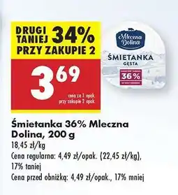 Biedronka Śmietanka 36% Mleczna Dolina, 200 g oferta