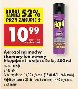 Biedronka Aerozol na muchy i komary lub owady biegające i latające Raid, 400 ml oferta