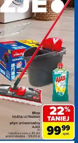 Carrefour Mop ultramax + wiadro z wyciskaczem 10 l płyn ajax 1 Vileda oferta