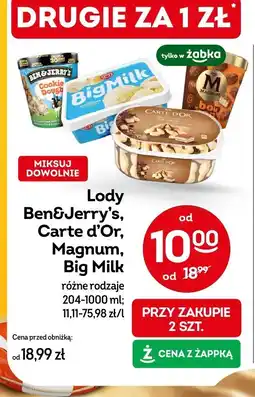 Żabka Lody Ben&Jerry's/Carte d'Or/Magnum/Big Milk oferta