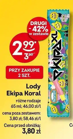 Żabka Lody Ekipa różne rodzaje Koral oferta