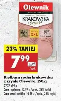Biedronka Kiełbasa krakowska sucha z szynki Olewnik oferta
