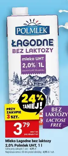 Twój Market Mleko Łagodne bez laktozy 2,0% Polmlek UHT oferta