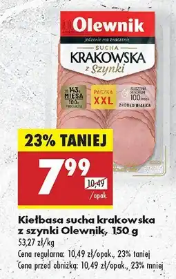 Biedronka Kiełbasa sucha krakowska z szynki Olewnik oferta