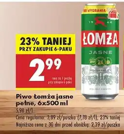 Biedronka Piwo Łomża jasne pełne, 6x500 ml oferta