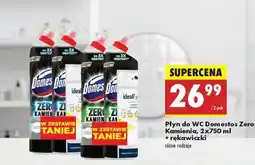 Biedronka Płyn do WC Domestos Zero Kamienia, 2x750 ml + rękawiczki oferta