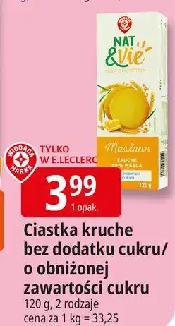 E.Leclerc Ciastka kruche maślane bez cukru Wiodąca Marka Nat & Vie oferta