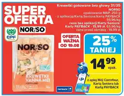 Carrefour Krewetki gotowane bez głowy 31/35 Norso oferta