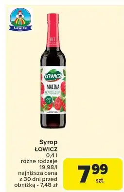 Carrefour Syrop ŁOWICZ malinowy oferta
