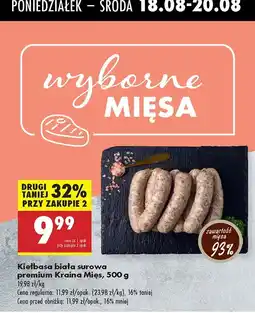 Biedronka Kiełbasa biała surowa premium Kraina Mięs oferta