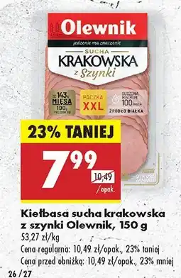 Biedronka Kiełbasa sucha krakowska z szynki Olewnik oferta