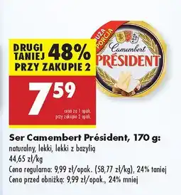Biedronka Ser Camembert Président naturalny, lekki, lekki z bazylią oferta