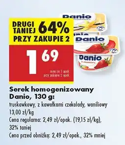 Biedronka Serek homogenizowany Danio truskawkowy, z kawałkami czekolady, waniliowy oferta