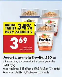 Biedronka Jogurt z granolą Fruvita z truskawkami, z brzoskwiniami, z czarną porzeczką oferta