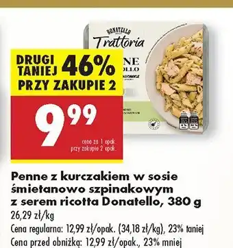 Biedronka Penne z kurczakiem w sosie śmietanowo szpinakowym z serem ricotta Donatello oferta