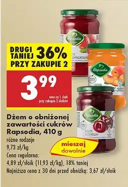 Biedronka Dżem Rapsodia o obniżonej zawartości cukrów różne rodzaje oferta