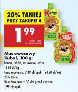 Biedronka Mus owocowy banan, jabłko, truskawka, arbuz Kubuś oferta