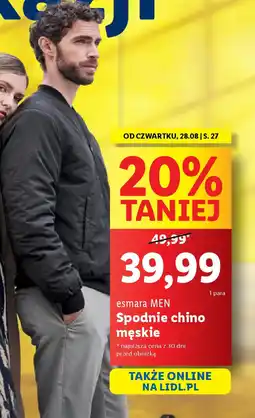 Lidl Esmera men spodnie chino męskie oferta