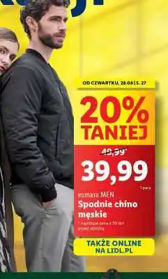 Lidl esmera MEN Spodnie chino męskie oferta