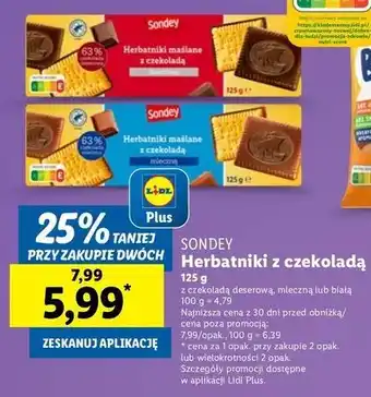 Lidl Herbatniki z czekoladą deserową Sondey oferta