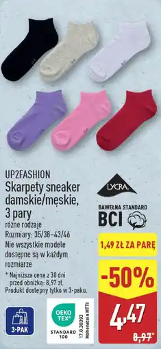 ALDI Skarpety sneaker damskie/męskie, 3 pary oferta