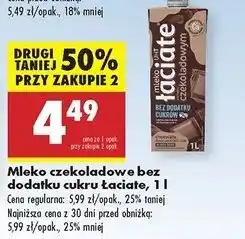 Biedronka Mleko czekoladowe bez cukru Łaciate oferta