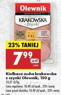 Biedronka Kiełbasa krakowska sucha z szynki Olewnik oferta