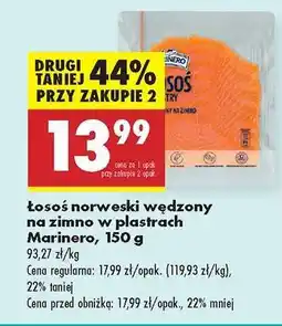 Biedronka Łosoś norweski wędzony na zimno w plastrach Marinero, 150 g oferta