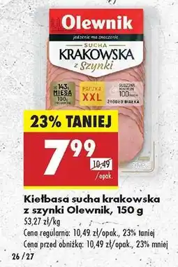 Biedronka Kiełbasa sucha krakowska z szynki Olewnik 150 g oferta