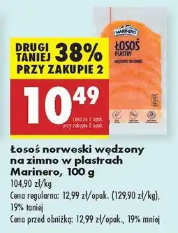 Biedronka Łosoś norweski wędzony na zimno w plastrach Marinero , 100 g oferta