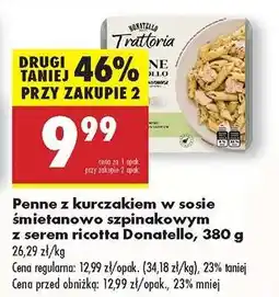 Biedronka Penne z kurczakiem w sosie śmietanowo szpinakowym z serem ricotta Donatello, 380 g oferta
