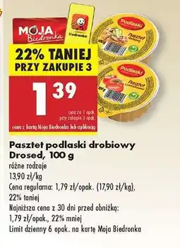 Biedronka Pasztet podlaski drobiowy Drosed 100 g oferta