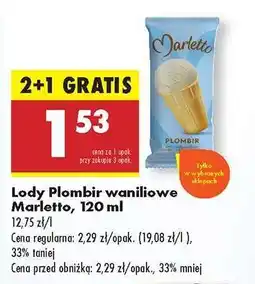 Biedronka Lody Plombir waniliowe Marletto, 120 ml oferta