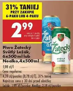 Biedronka Piwo Žatecký Světlý Ležák, 6x500 ml lub Nealko, 4x500 ml oferta