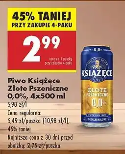 Biedronka Piwo Książęce Złote Pszeniczne 0,0%, 4x500 ml oferta