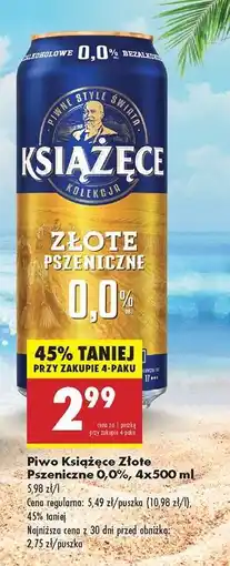 Biedronka Piwo Książęce Złote Pszeniczne 0,0%, 4x500 ml oferta