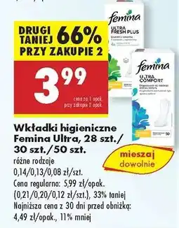 Biedronka Wkładki higieniczne Femina Ultra, 28 szt./30 szt./50 szt oferta