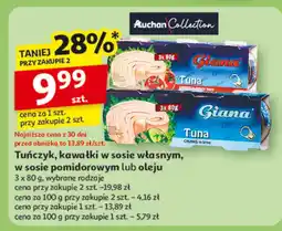 Auchan Tuńczyk kawałki w sosie własnym, w sosie pomidorowym lub oleju Giana oferta