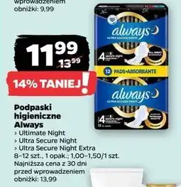 Netto Podpaski secure night extra Always Ultra oferta